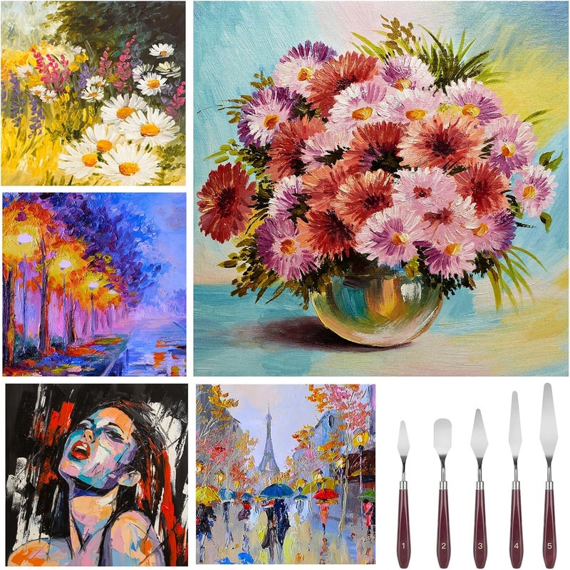 LIERFIS 11 Pcs Palette Knife Set, 5 Pcs Stainless Steel Palette Knives and 6 Pcs Plastic Scrapers, Painting Accessories for Oil Acrylic Canvas Painting Color Mixing Thick Paint Applications (White) - Image 5